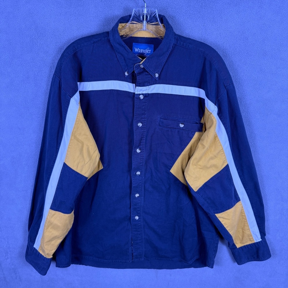Vintage Wrangler Western Shirt Mens L Brushpopper‎ Colorblock Cowboy Rancher EUC